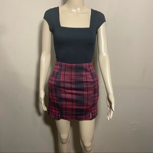 Slip On Plaid Skirt w/ Front Side Slits